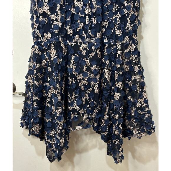 XSCAPE Off-The-Shoulder Embroidered 3D Floral Lace Midi Dress Navy Sz 12/14 NWT - Picture 15 of 16